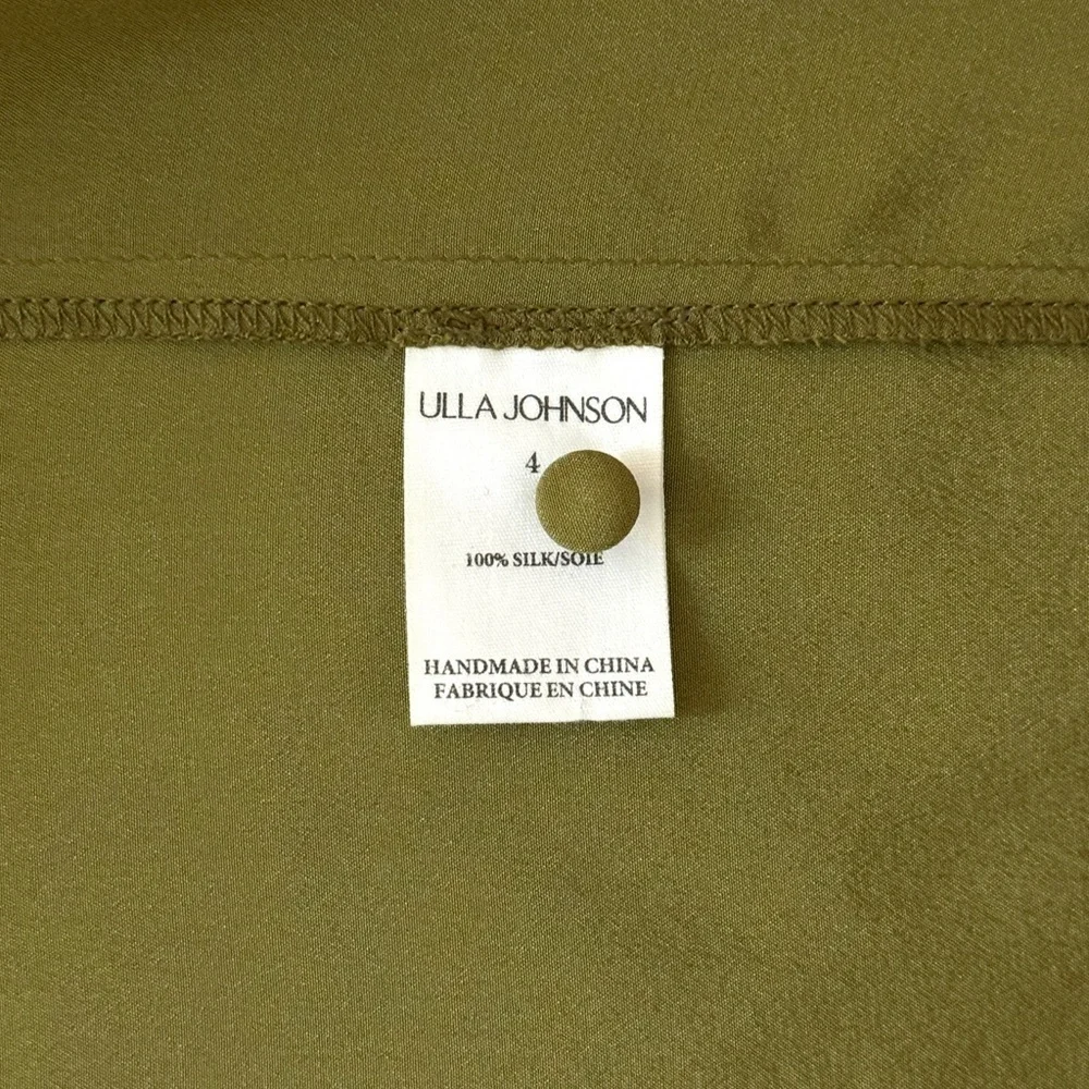 Ulla Johnson Silk Long-Sleeve Green Button-Front Lela Blouse